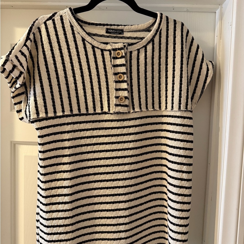 HEIMISH USA Striped Black and Cream Button Down Top